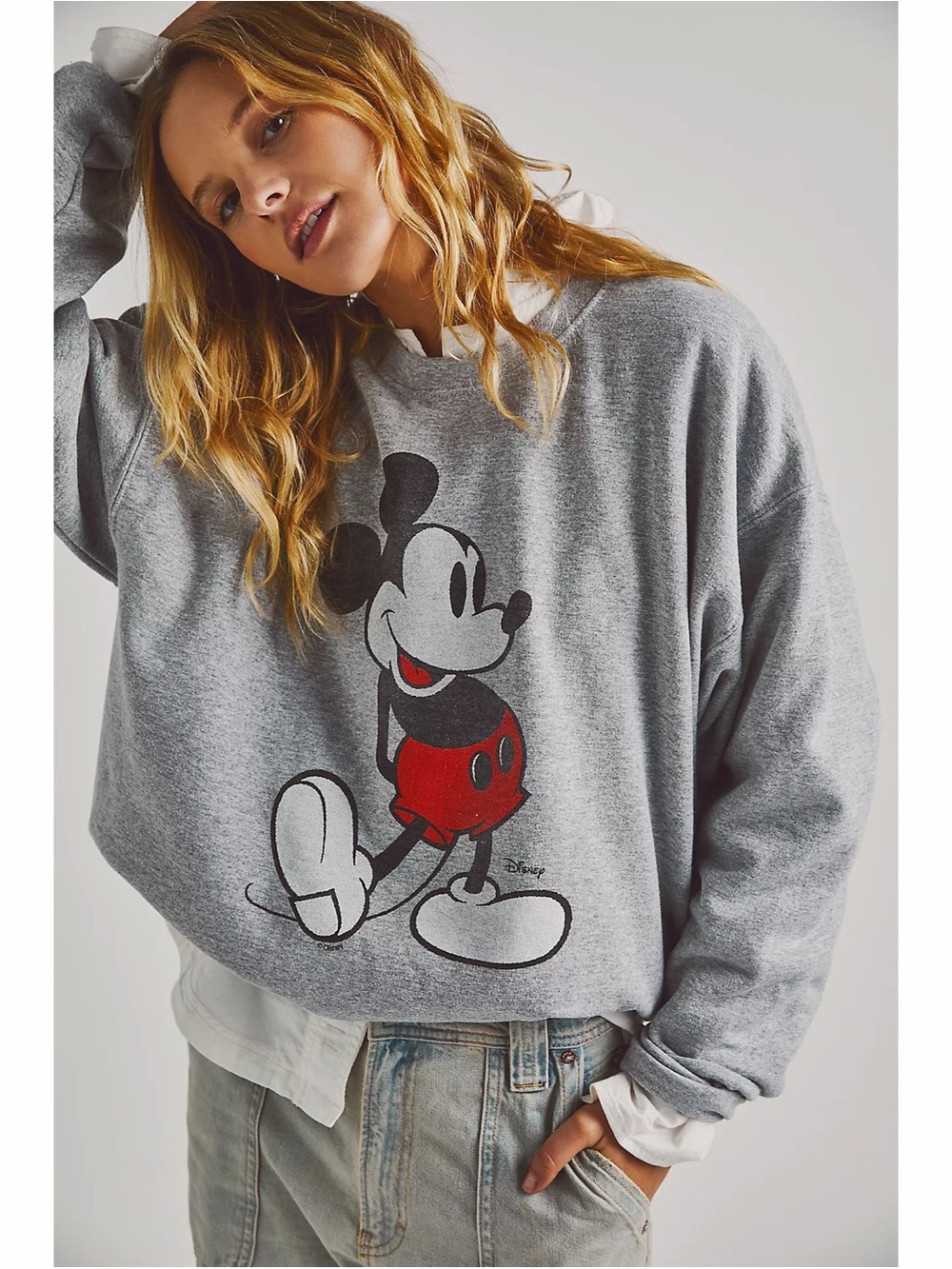 Junk Food X Free People Disney Gray Mickey Mouse Graphic Crewneck Sweatshirt